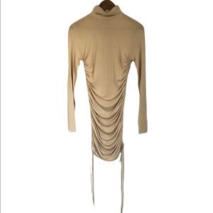 Princess Polly Long Sleeve High Neck Ruched Mini Dress in Beige